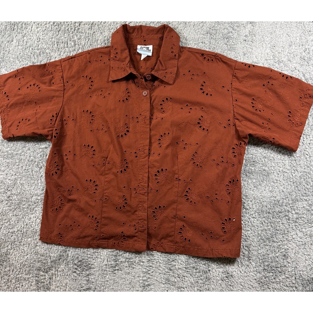Future Collective Women Reese Blutstein Eyelet Shirt XXL Rust Cotton Blend